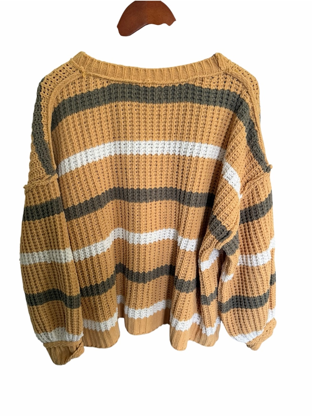 POL Mustard, White & Brown Striped Crewneck Sweater - Picture 3 of 7